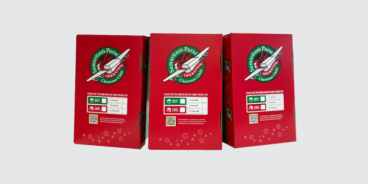 three preprinted shoeboxes