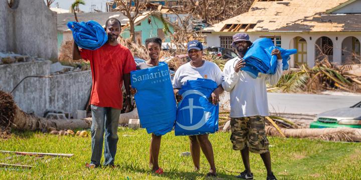 family with tarp