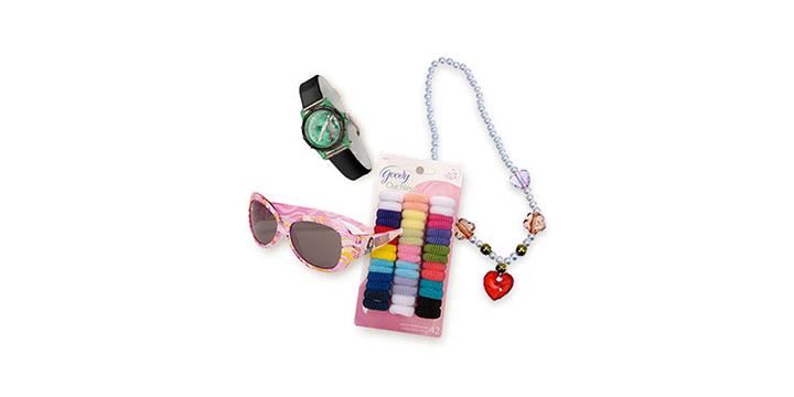 watch, sunglasses, necklace, hairties