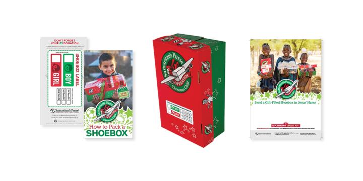 Leaflet, poster and preprinted shoebox