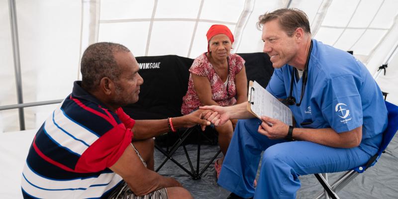 Within a week, we airlifted in an Emergency Field Hospital to care for the wounded and sick.