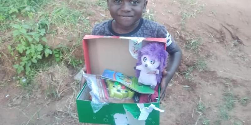 This little boy was all smiles when he received his shoebox gift!