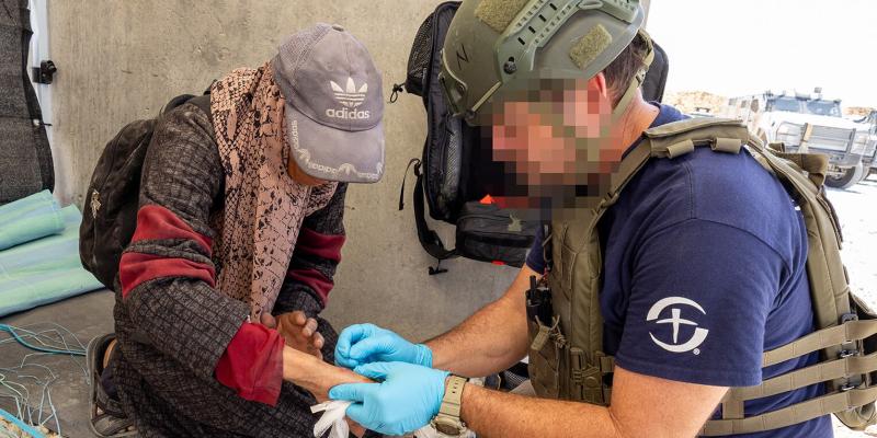 Samaritan’s Purse staff are providing medical care such as the treatment of this Gazan’s hand.