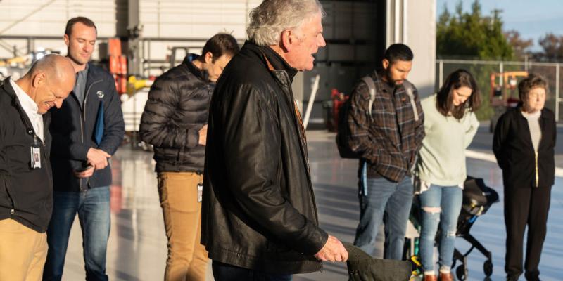 Franklin Graham prays before the departure of our 13th relief flight to the Middle East this year.