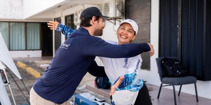 Tinian resident and nurse practitioner Arley Long hugs Samaritan’s Purse staff member Brett Alleman in gratitude for getting her clinic operational again.