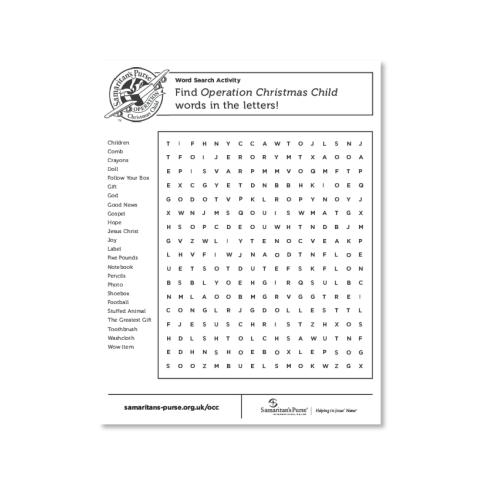 Operation Christmas Child Word Search