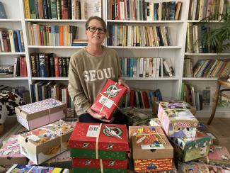 Julie Fisher, shoebox packer