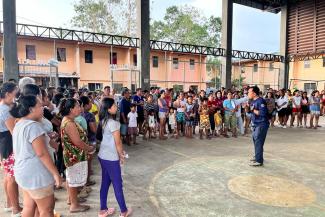 Families assemble in Cebu City, Philippines, for supplies from Samaritan’s Purse. We have provided over 1,000 families with hygiene kits, food packs, and other supplies.